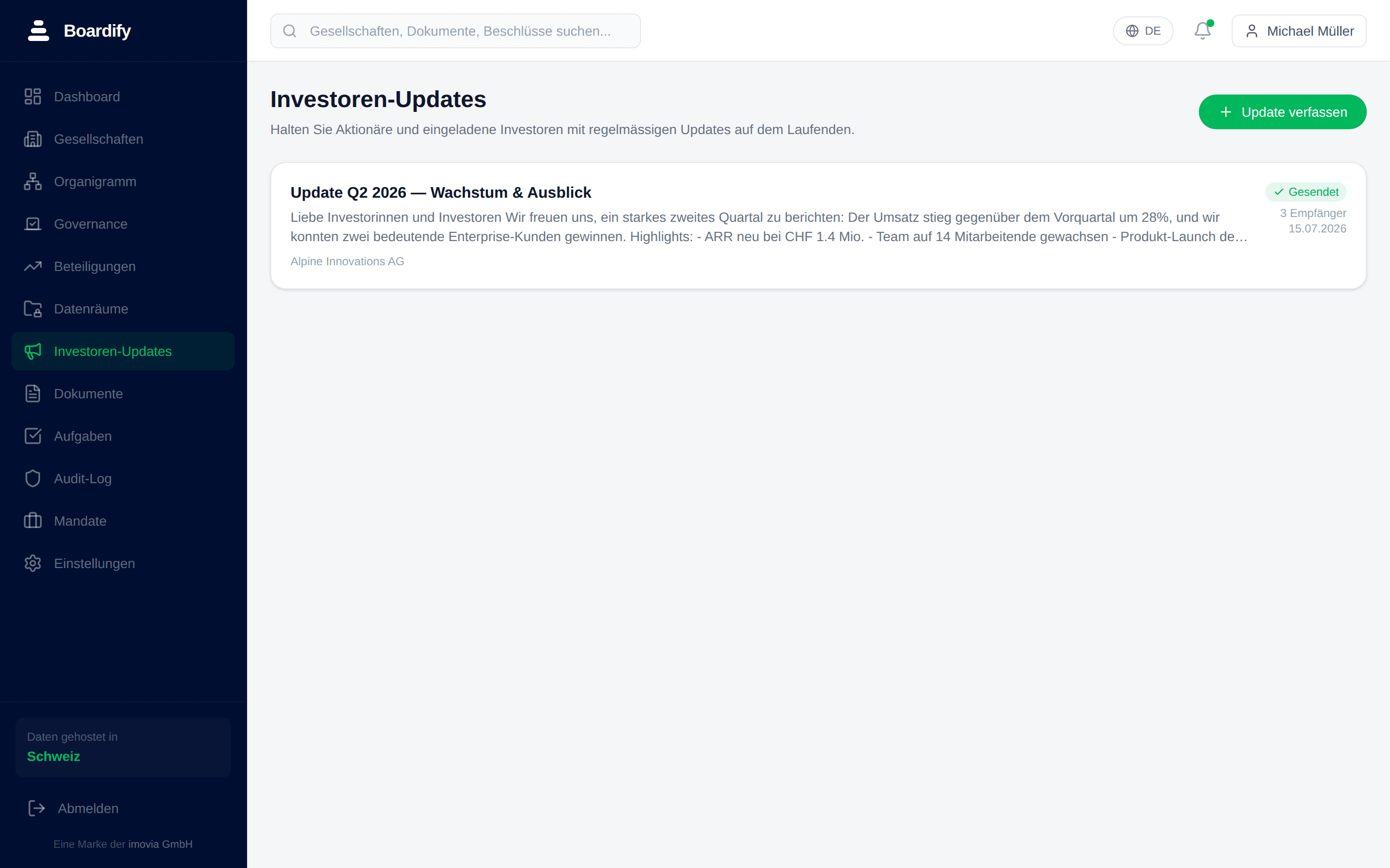 Investoren-Update in Boardify verfassen und versenden